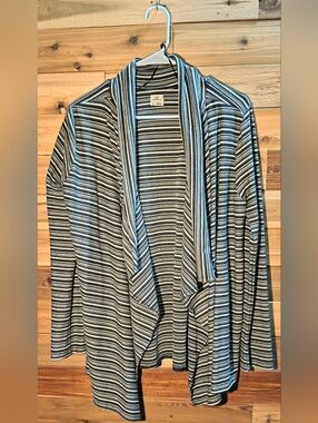 Open-Front Knit Cardigan By O'Neill - Size L - Black & White Stripe Pattern